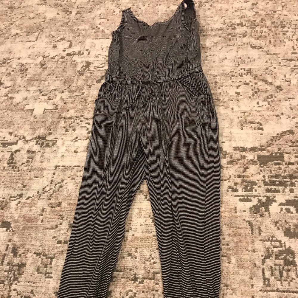 Black and white striped jump suit